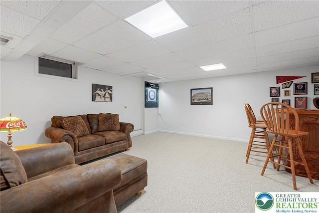 4220 Cheyenne Ct, North Whitehall Twp, PA 18078 - living room featuring carpet, a drop ceiling, and a bar