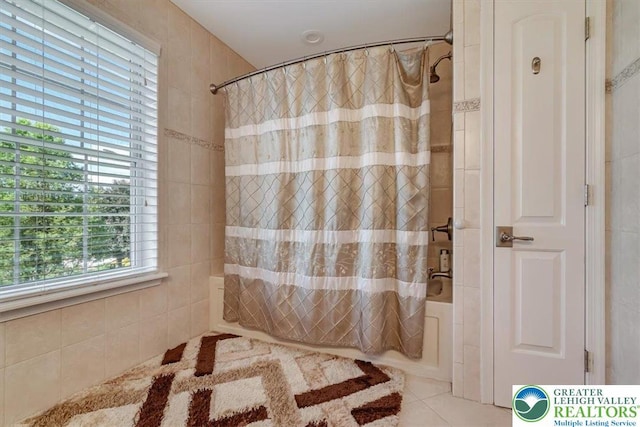 1376 Buck Ridge Dr, Hamilton Twp, PA 18360 - bathroom with shower / bath combo with shower curtain and tile patterned floors
