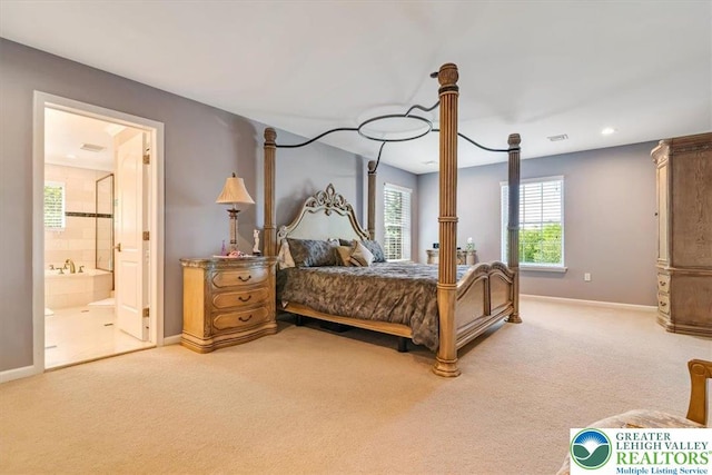 1376 Buck Ridge Dr, Hamilton Twp, PA 18360 - bedroom with light carpet, connected bathroom, and recessed lighting