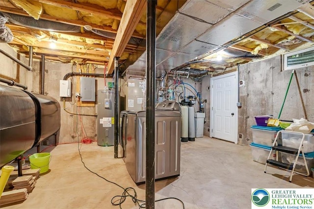 1376 Buck Ridge Dr, Hamilton Twp, PA 18360 - unfinished below grade area with water heater, a water softener system, oil tank, and electric panel