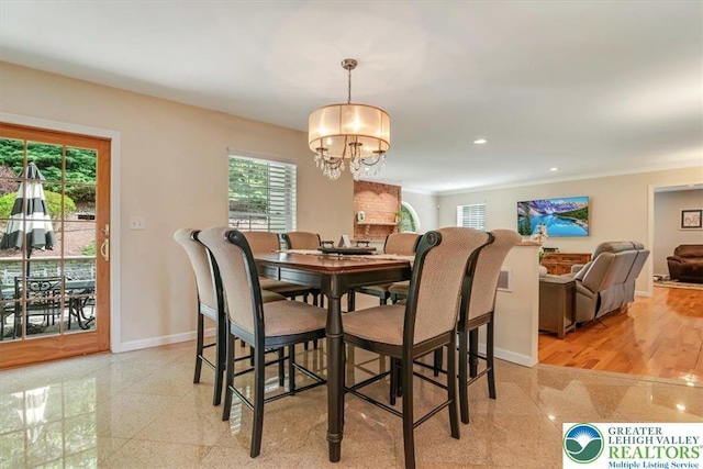 1376 Buck Ridge Dr, Hamilton Twp, PA 18360 - dining area featuring a chandelier, recessed lighting, granite tiled floors, and crown molding