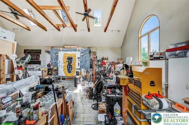 664 Griscom Rd, Barrett Twp, PA 18323 - miscellaneous room with a ceiling fan and high vaulted ceiling