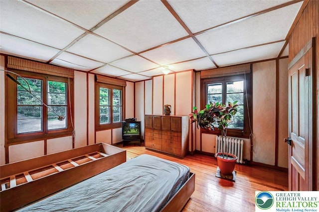 664 Griscom Rd, Barrett Twp, PA 18323 - bedroom with radiator heating unit, multiple windows, and wood finished floors