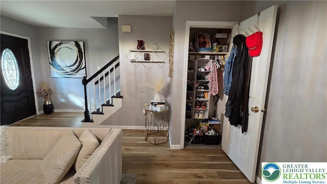1136 Ashbourne Dr, Muhlenberg Twp, PA 19605 - entryway with stairs and wood finished floors