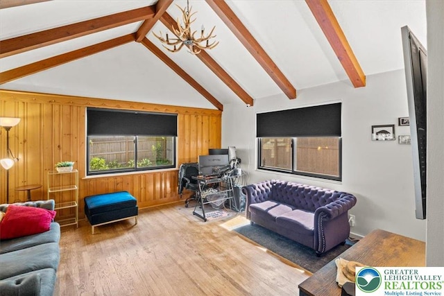 1321 W Union Blvd, Bethlehem City, PA 18018 - living area with a chandelier, wood finished floors, and wood walls