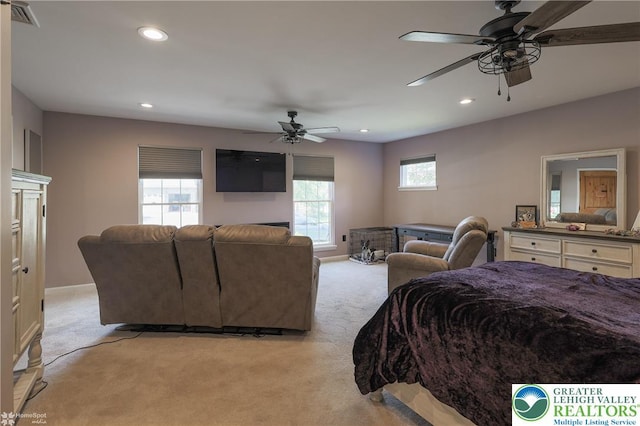 3536 New Hampshire Ave, Bethlehem Twp, PA 18045 - bedroom featuring light colored carpet, recessed lighting, and a ceiling fan