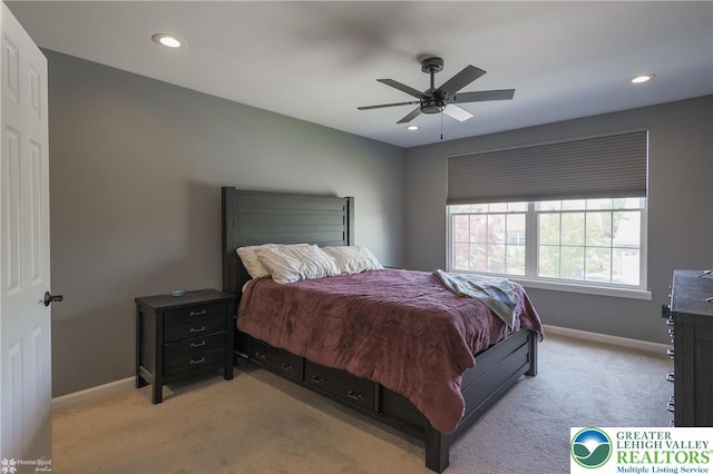 3536 New Hampshire Ave, Bethlehem Twp, PA 18045 - bedroom featuring light colored carpet, recessed lighting, and a ceiling fan
