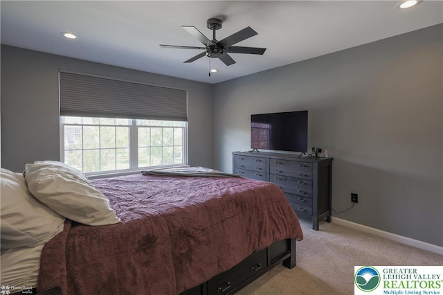 3536 New Hampshire Ave, Bethlehem Twp, PA 18045 - bedroom featuring light carpet, recessed lighting, and a ceiling fan