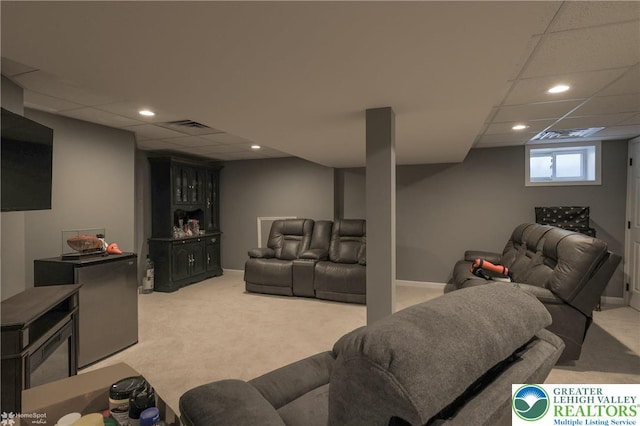 3536 New Hampshire Ave, Bethlehem Twp, PA 18045 - living room featuring light colored carpet, recessed lighting, and a paneled ceiling