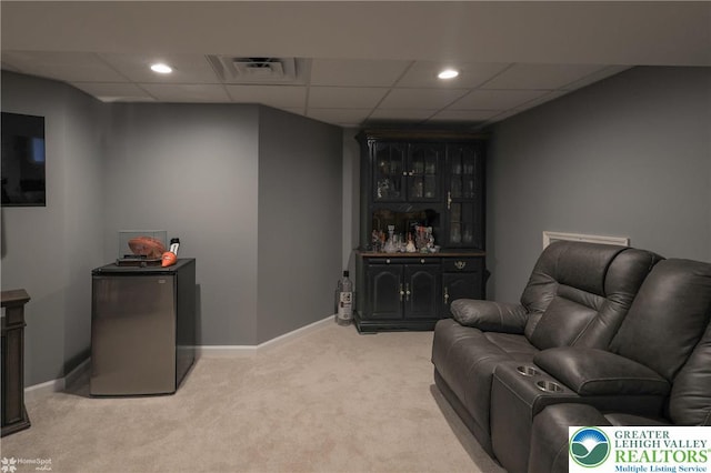 3536 New Hampshire Ave, Bethlehem Twp, PA 18045 - living room with light carpet, a drop ceiling, and recessed lighting