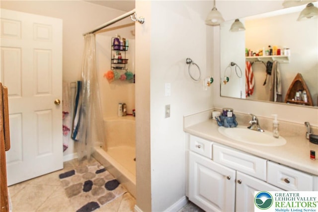 518 Bauer Rd, Moore Twp, PA 18014 - bathroom with vanity, curtained shower, and tile patterned flooring