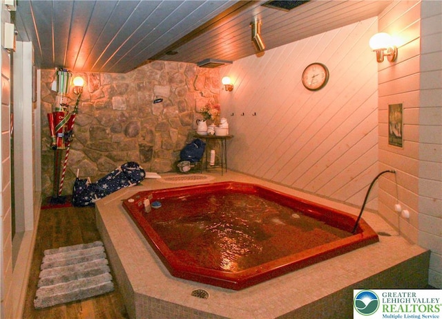 518 Bauer Rd, Moore Twp, PA 18014 - bathroom featuring wood ceiling and wooden walls