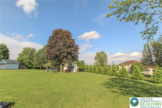 518 Bauer Rd, Moore Twp, PA 18014 - view of grassy yard with a trampoline and a shed