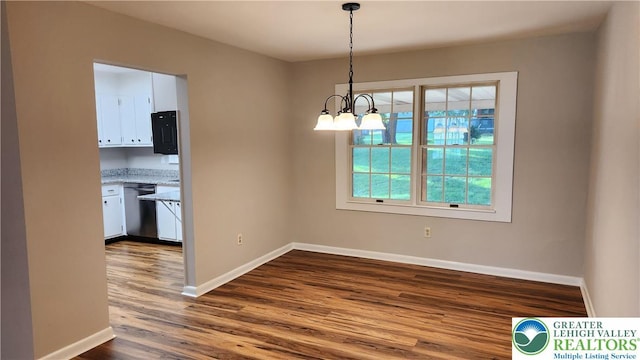 2425 Pennsylvania St, South Whitehall Twp, PA 18104 - unfurnished dining area featuring dark wood-style flooring and a chandelier