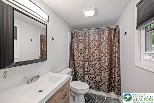 29 Long Brook Way, Penn Forest Twp, PA 18210 - bathroom with marble look tiles, vanity, and curtained shower