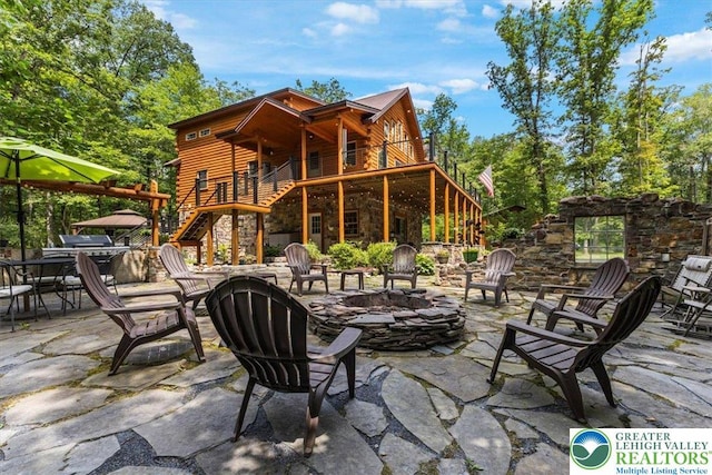 207 W Douglasville Rd, Bushkill Twp, PA 18064 - view of patio with stairway, an outdoor fire pit, and a wooden deck