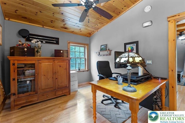 207 W Douglasville Rd, Bushkill Twp, PA 18064 - office featuring wood ceiling, lofted ceiling, light wood-style floors, and ceiling fan