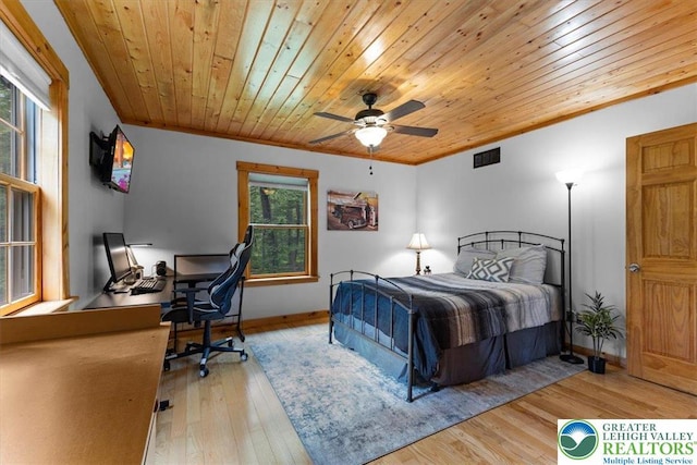 207 W Douglasville Rd, Bushkill Twp, PA 18064 - bedroom with a desk, wood ceiling, wood finished floors, and ornamental molding