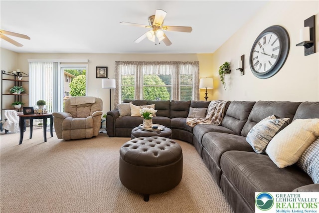 7 Rosemont Ct, Palmer Twp, PA 18045 - living room featuring a ceiling fan and carpet flooring