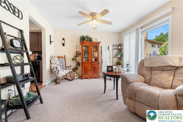 7 Rosemont Ct, Palmer Twp, PA 18045 - living area featuring light carpet and ceiling fan