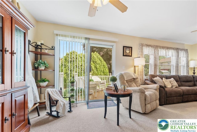 7 Rosemont Ct, Palmer Twp, PA 18045 - carpeted living room with ceiling fan