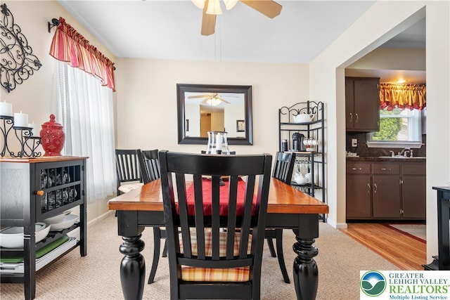 7 Rosemont Ct, Palmer Twp, PA 18045 - dining room featuring ceiling fan and light colored carpet