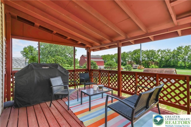 5396 Nor Bath Blvd, East Allen Twp, PA 18067 - wooden terrace with a grill and outdoor lounge area