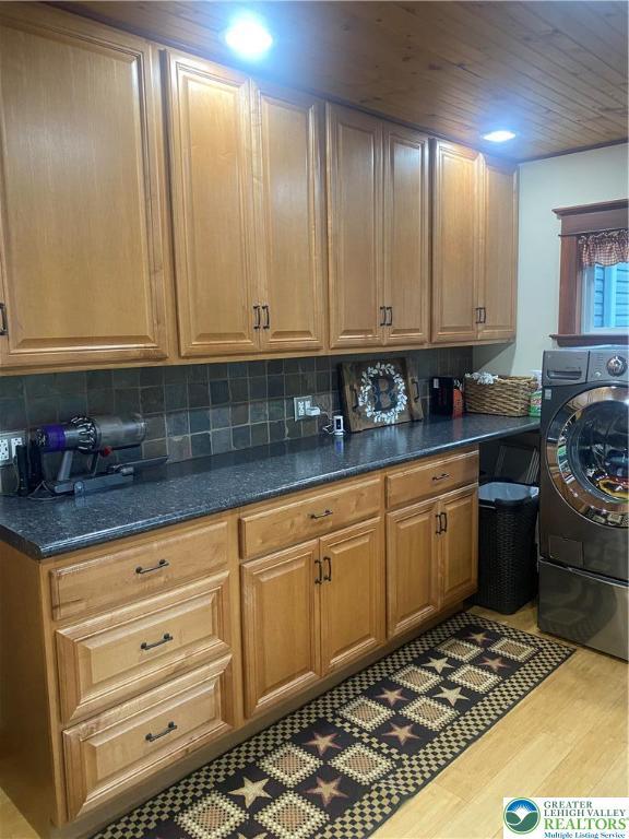 733 Nazareth Pike, Lower Nazareth Twp, PA 18064 - washroom with washer / clothes dryer, wood finished floors, cabinet space, and wooden ceiling