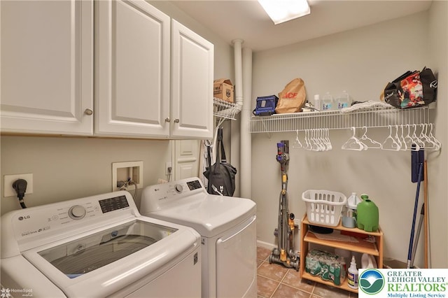 4076 Pine Hurst Dr, Allen Twp, PA 18067 - laundry area with separate washer and dryer, cabinet space, and light tile patterned flooring