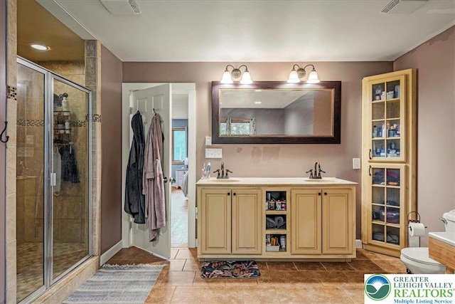 1079 Marshalls Creek Rd, Middle Smithfield Twp, PA 18302 - full bath featuring double vanity, a shower stall, and tile patterned flooring
