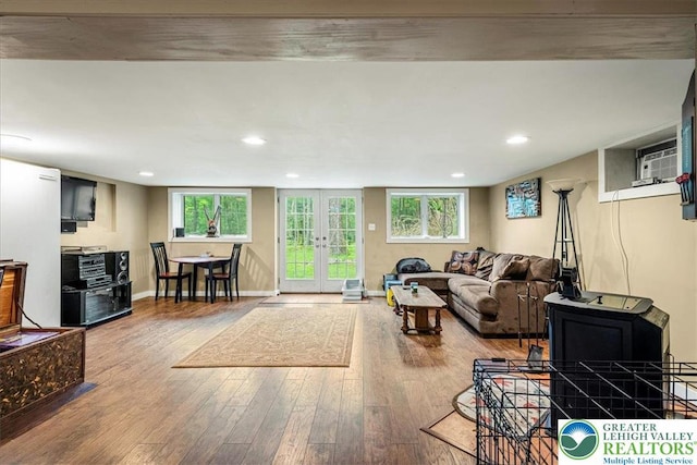 1079 Marshalls Creek Rd, Middle Smithfield Twp, PA 18302 - living room with french doors, hardwood / wood-style floors, recessed lighting, and healthy amount of natural light