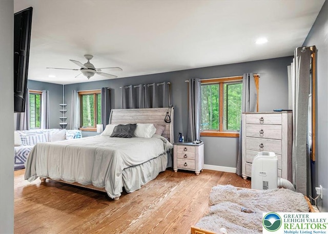 1079 Marshalls Creek Rd, Middle Smithfield Twp, PA 18302 - bedroom featuring multiple windows, light wood finished floors, and a ceiling fan