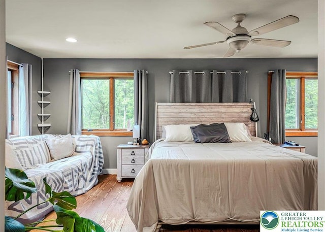 1079 Marshalls Creek Rd, Middle Smithfield Twp, PA 18302 - bedroom featuring light wood-style flooring, recessed lighting, and ceiling fan
