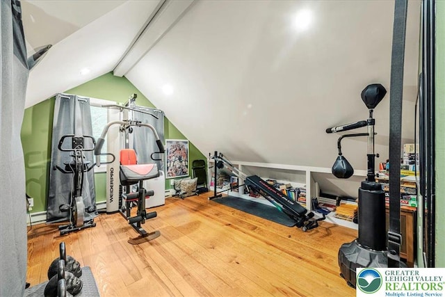 1079 Marshalls Creek Rd, Middle Smithfield Twp, PA 18302 - workout room with vaulted ceiling and wood finished floors
