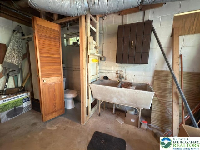 521 Resica Falls Rd, East Stroudsburg, PA 18302 - miscellaneous room with concrete block wall, unfinished concrete flooring, and electric panel