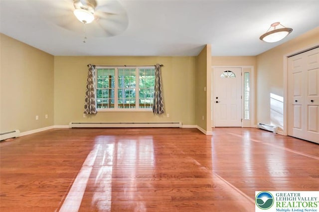 119 Savage Trl, Smithfield Twp, PA 18301 - entrance foyer with baseboard heating, ceiling fan, and wood finished floors