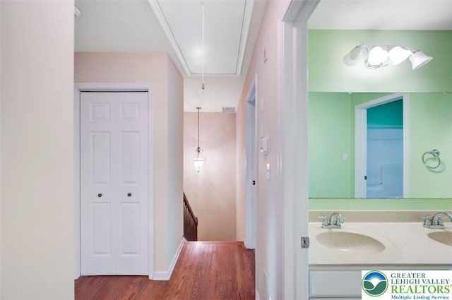 119 Savage Trl, Smithfield Twp, PA 18301 - bathroom with wood finished floors and double vanity