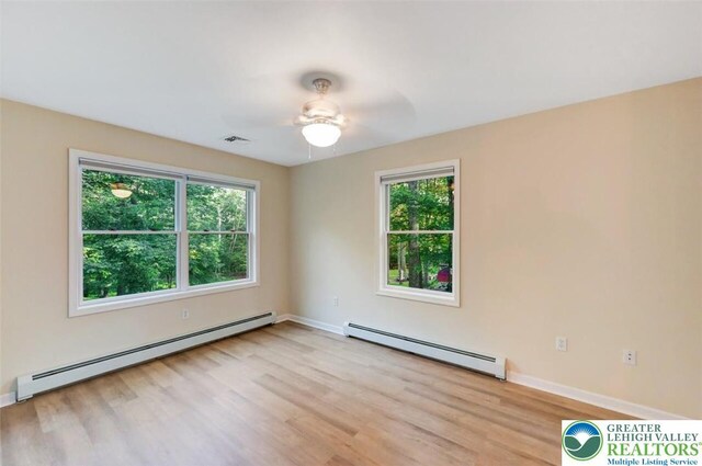 119 Savage Trl, Smithfield Twp, PA 18301 - unfurnished room featuring a baseboard radiator, wood finished floors, and ceiling fan