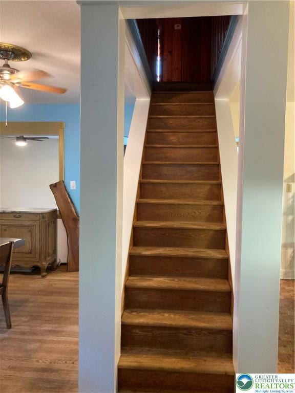 5984 Rte 412, Springfield Twp, PA 18077 - stairway featuring ceiling fan and wood finished floors