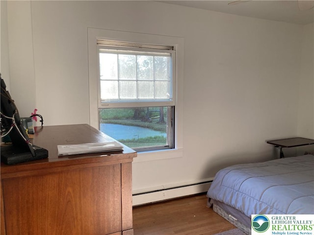 5984 Rte 412, Springfield Twp, PA 18077 - bedroom featuring a baseboard radiator, multiple windows, and wood finished floors