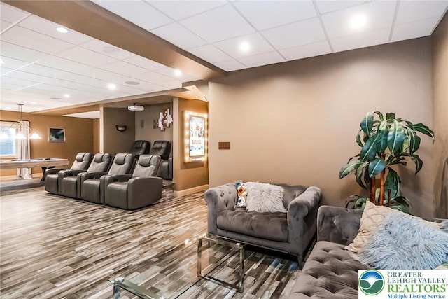 4260 W Wyndemere Cir, Lowhill Twp, PA 18078 - living room featuring wood finished floors, pool table, a paneled ceiling, and recessed lighting