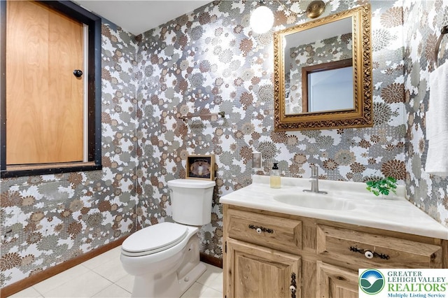8555 Mohr Ln, Weisenberg Twp, PA 18051 - half bathroom with wallpapered walls, vanity, and tile patterned floors