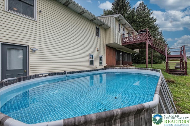 8555 Mohr Ln, Weisenberg Twp, PA 18051 - swimming pool with a wooden deck and stairway