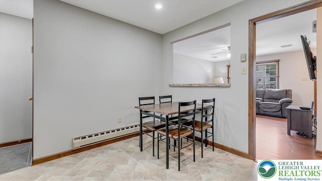 5129 3rd St, Whitehall Twp, PA 18052 - dining area with a baseboard radiator and ceiling fan