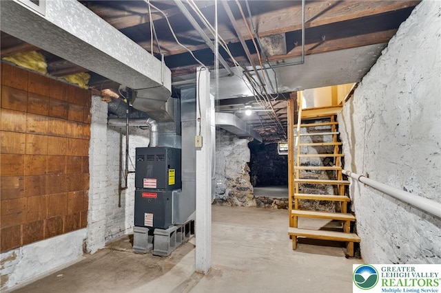 22 N Warren St, Easton, PA 18042 - unfinished below grade area featuring stairway and heating unit