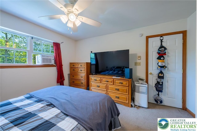 2175 Village Rd, Chestnuthill Twp, PA 18330 - bedroom with cooling unit, light carpet, and ceiling fan