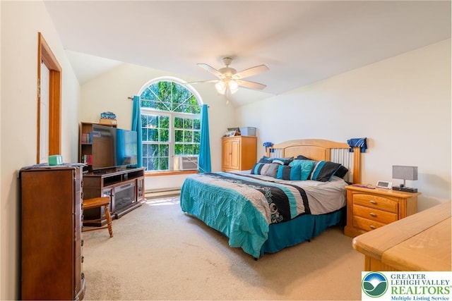 2175 Village Rd, Chestnuthill Twp, PA 18330 - bedroom with carpet floors, vaulted ceiling, and a ceiling fan