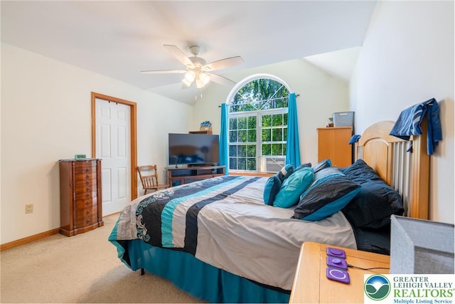 2175 Village Rd, Chestnuthill Twp, PA 18330 - bedroom with carpet floors, vaulted ceiling, and ceiling fan