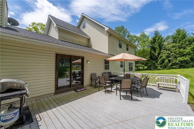 2175 Village Rd, Chestnuthill Twp, PA 18330 - deck featuring outdoor dining space, area for grilling, and a yard
