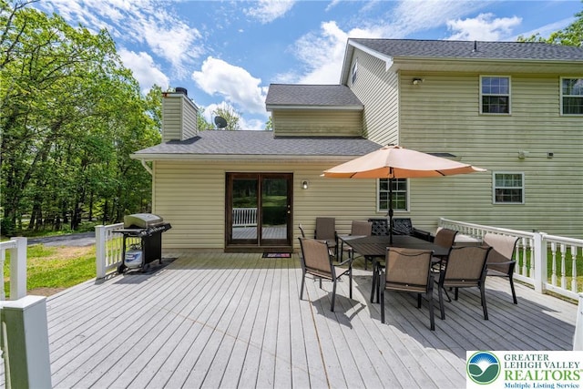 2175 Village Rd, Chestnuthill Twp, PA 18330 - wooden deck featuring grilling area and outdoor dining area